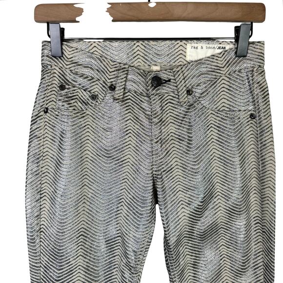 Rag & Bone Metallic Zebra Print Mid Rise Skinny Jeans Denim Legging Pants - Picture 4 of 9